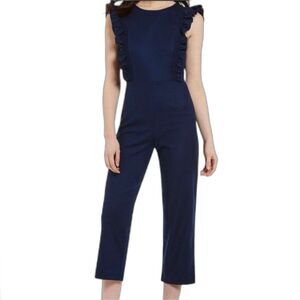 Gianni Bini Ruffle Liam Ruffle Crop Jumpsuit Navy Size 6